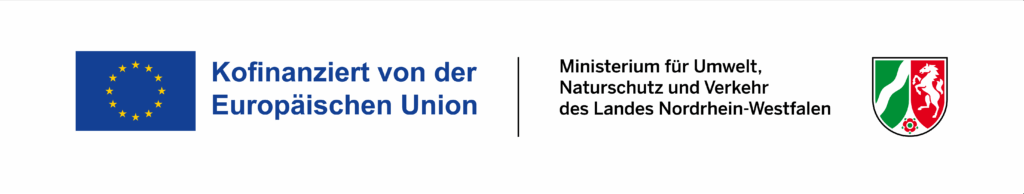 Zu sehen sind zwei Logos. Das Logo der Europäischen Union und des Ministeriums für Umwelt und Verkehr des Landes NRW.