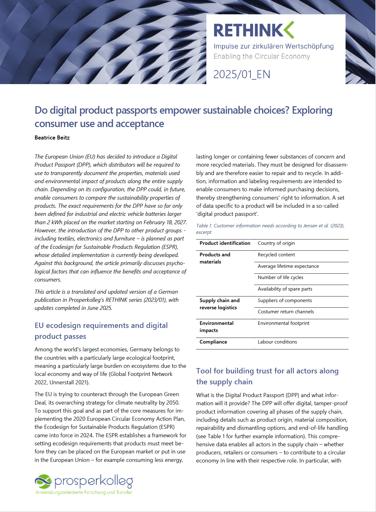 Titelblatt Rethink: Do digital product passports empower sustainable choices? Exploring consumer use and acceptance